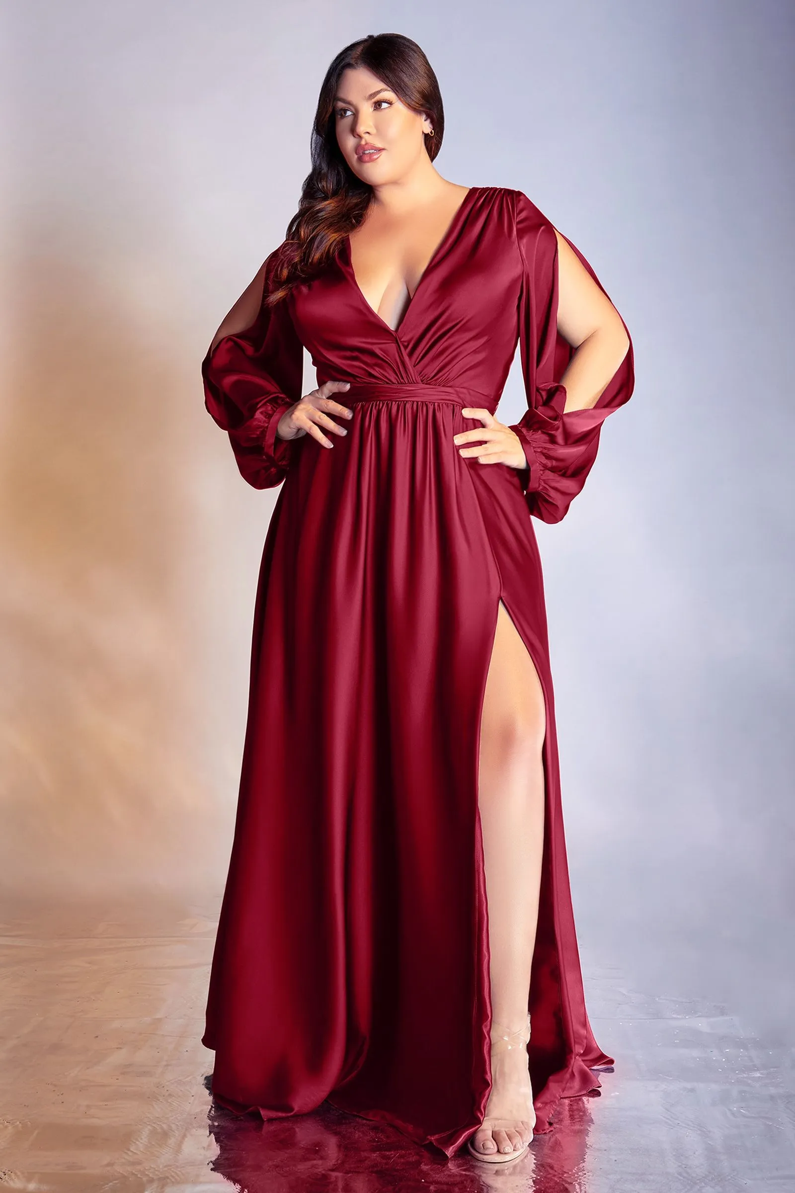 CURVE SATIN LONG SLEEVE GOWN CD7475C