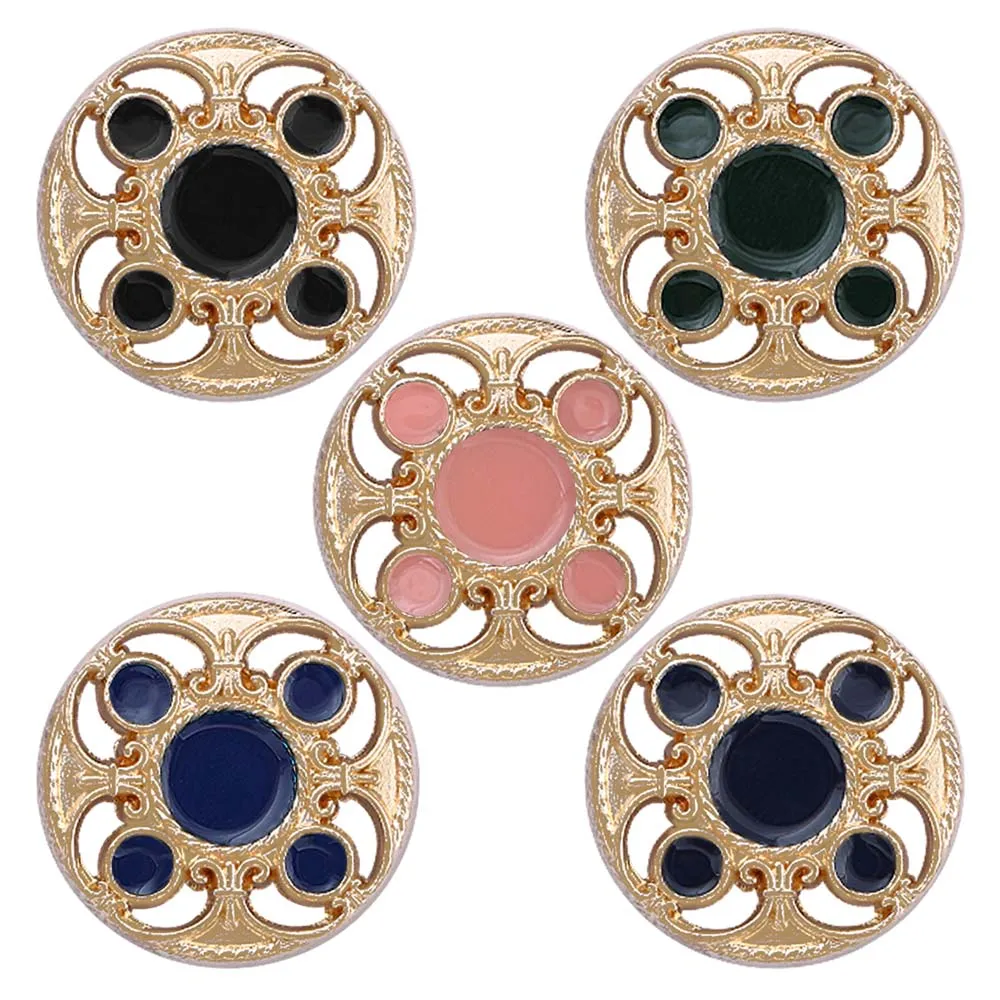 Designer Shiny Gold Cutwork Design Enamel Colour Metal Buttons