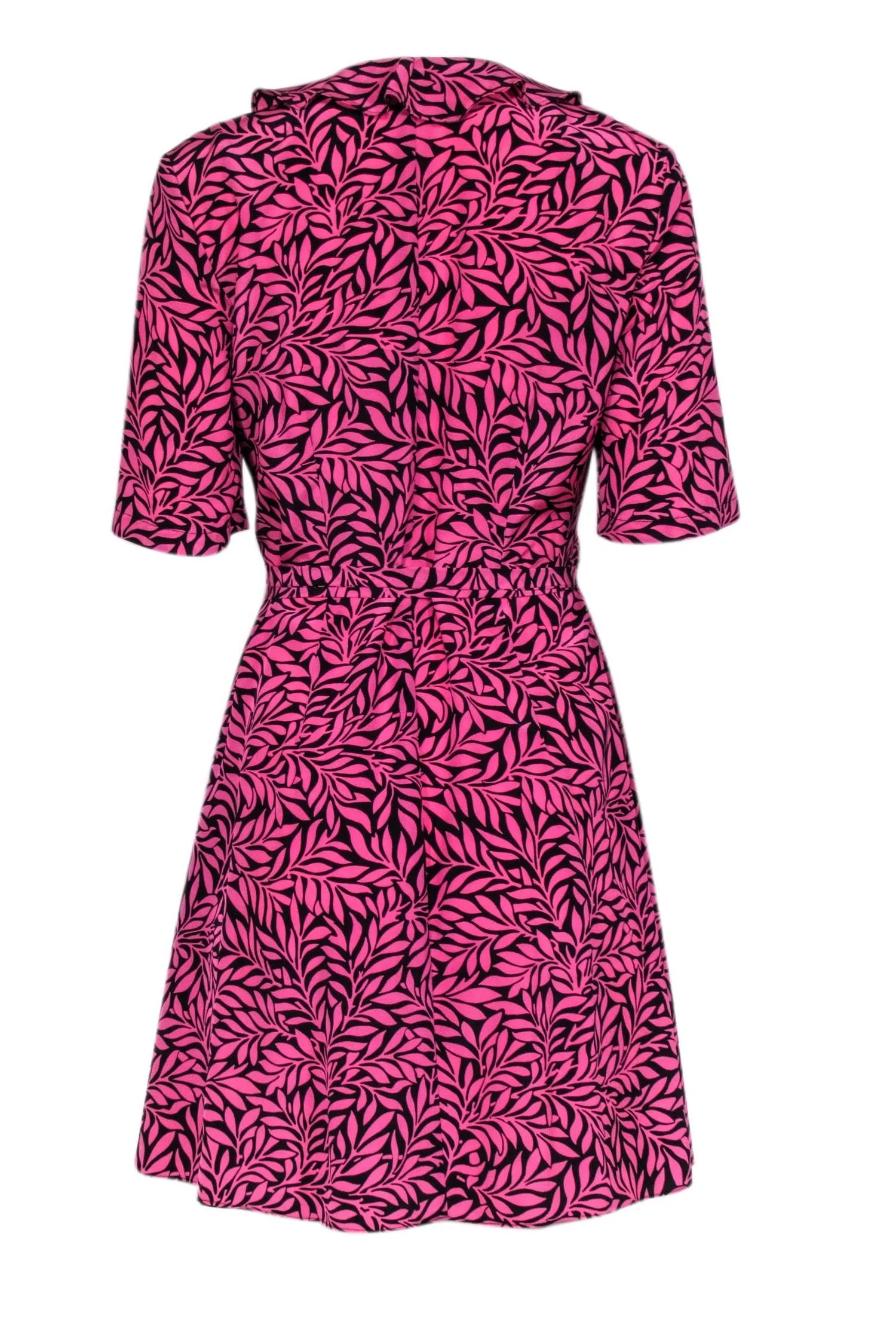 Diane von Furstenberg - Pink & Black Leaf Print Silk Wrap Dress Sz 10