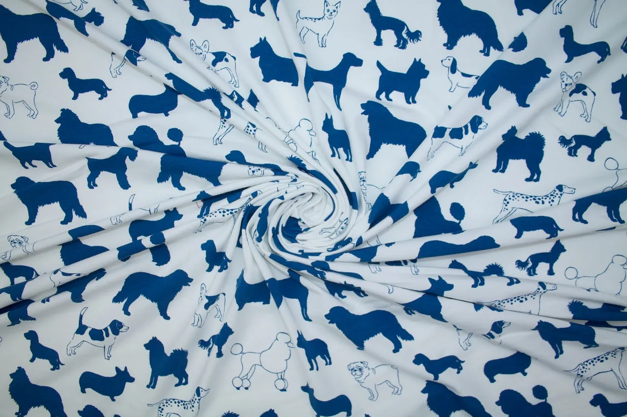 Dog Park Afternoon Organic Cotton Jersey - Blue on White