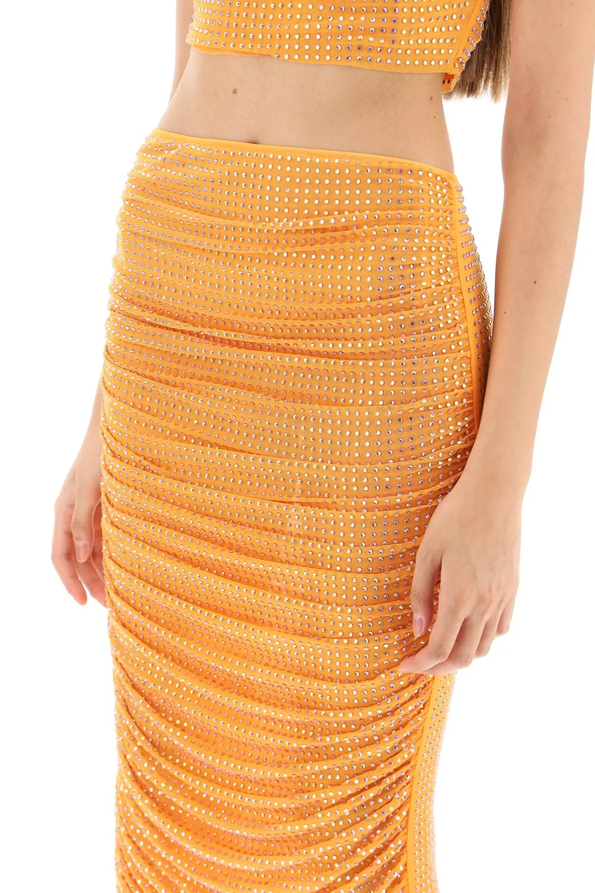 draped pencil skirt with rhinestones