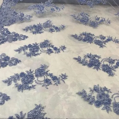 Embroidered Mesh Floral Beaded Lace Fabric By The Yard