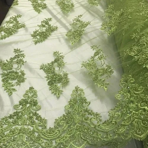 Embroidered Mesh Floral Beaded Lace Fabric By The Yard