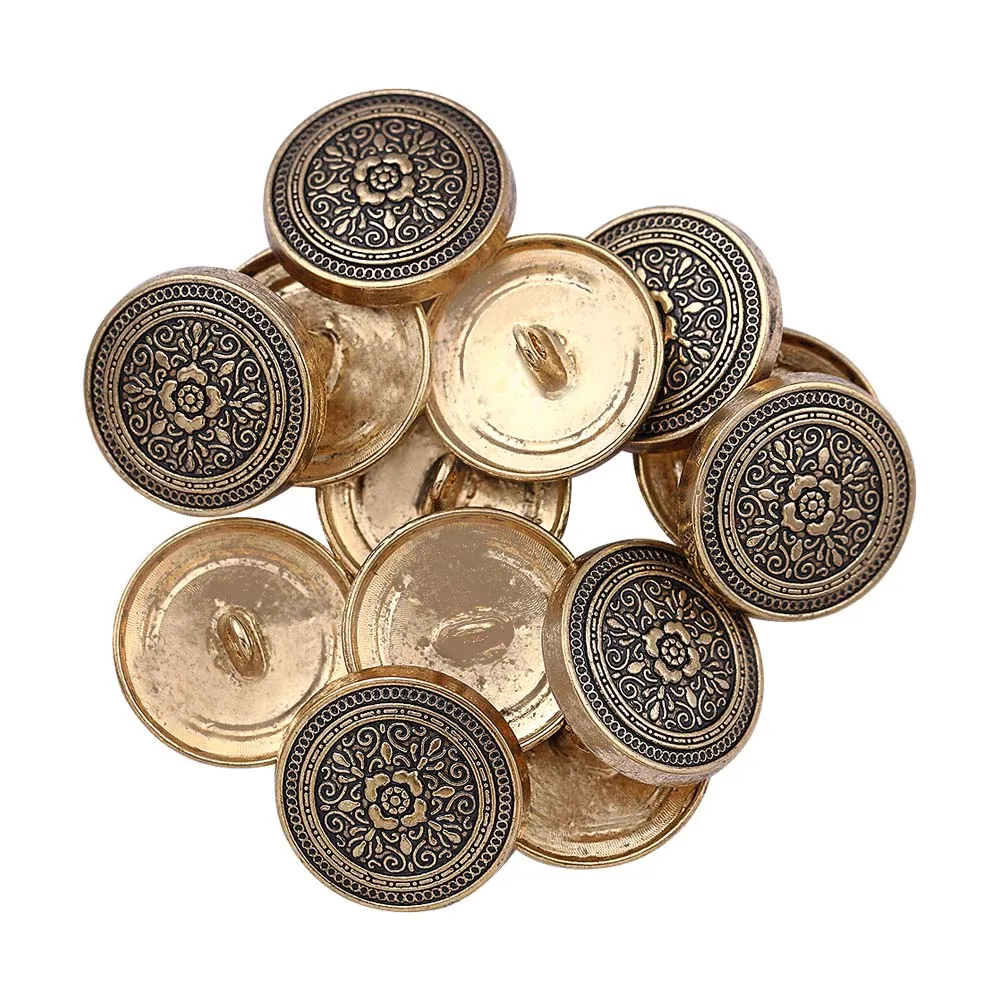 Exquisite Intricate Floral Motif Antique Gold Metal Buttons