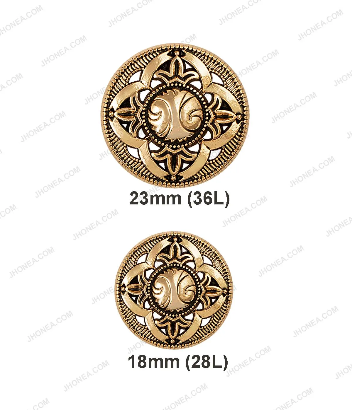 Filigree Design Shiny Light Gold Shank Metal Buttons