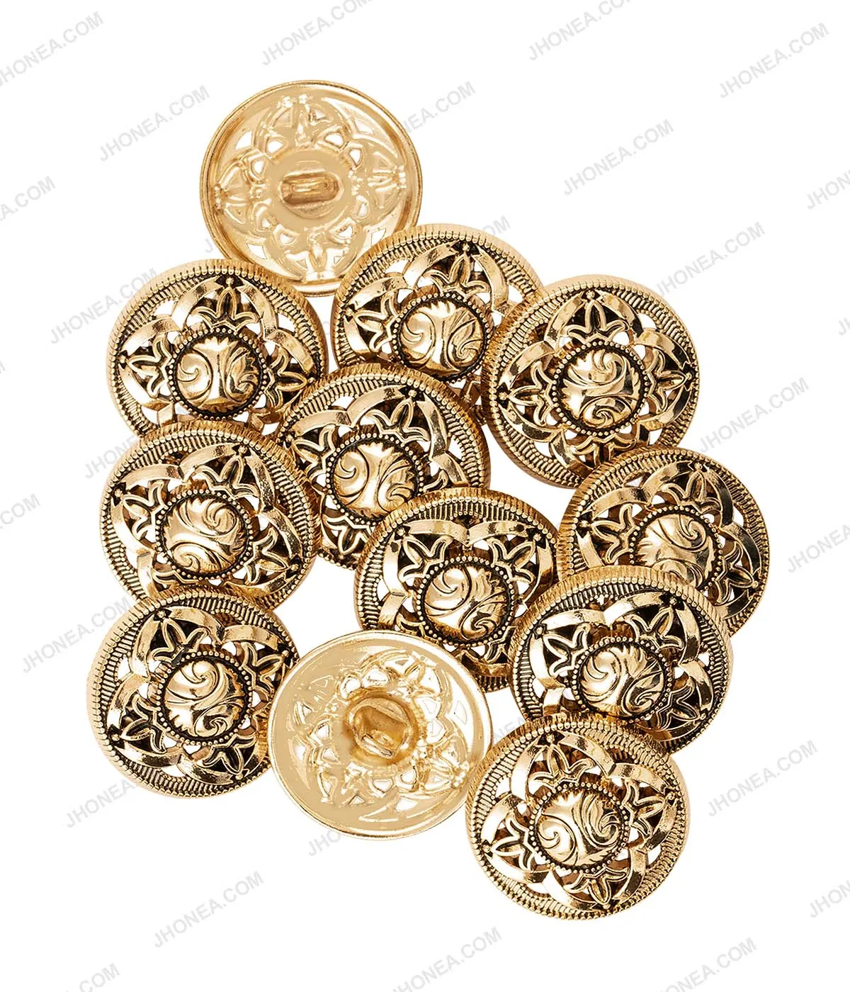 Filigree Design Shiny Light Gold Shank Metal Buttons