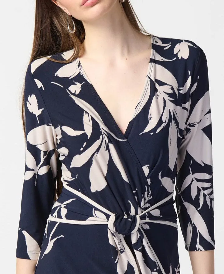 Floral Print Silky Knit Wrap Dress