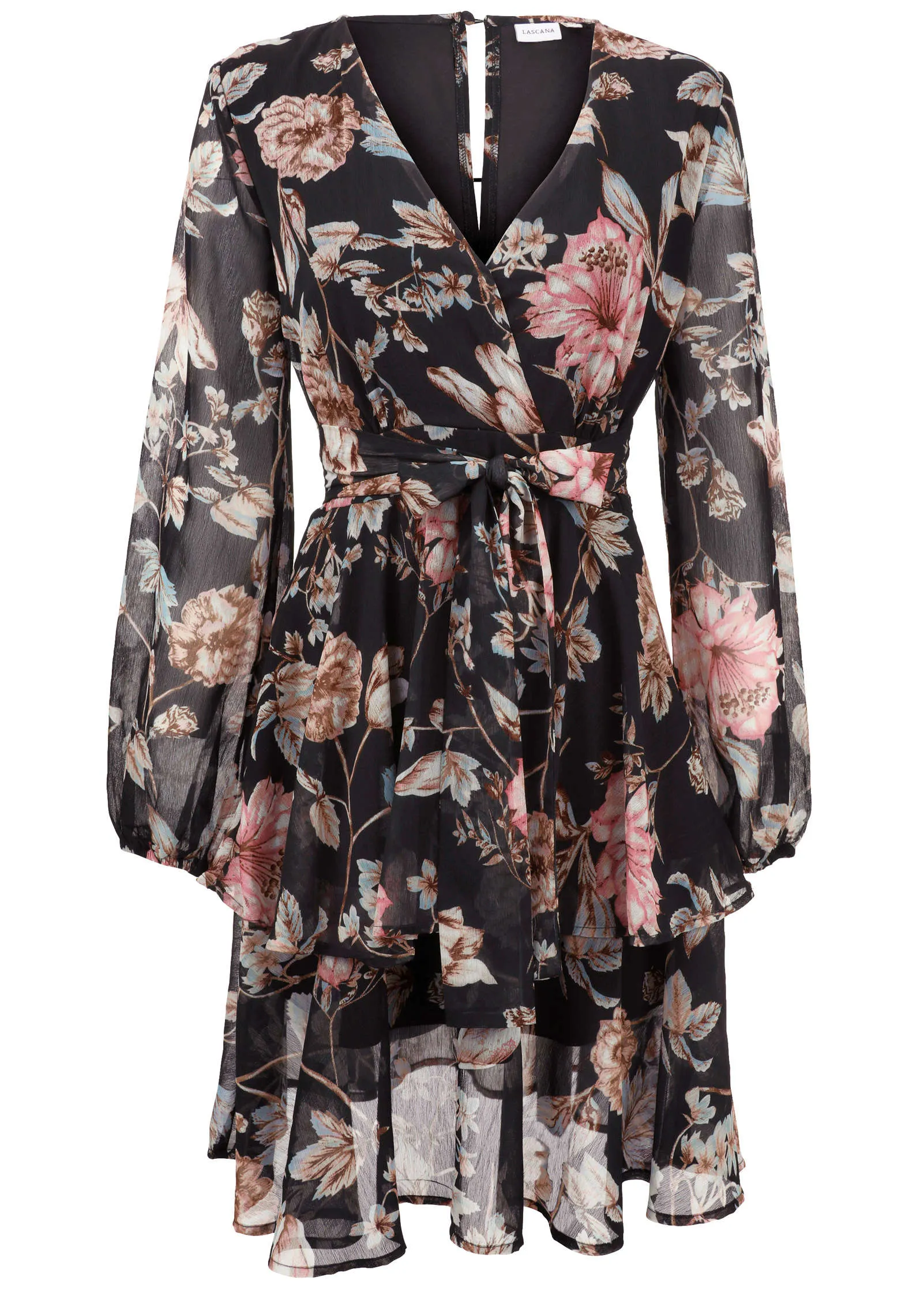 Floral Wrap Dress - Black Multi