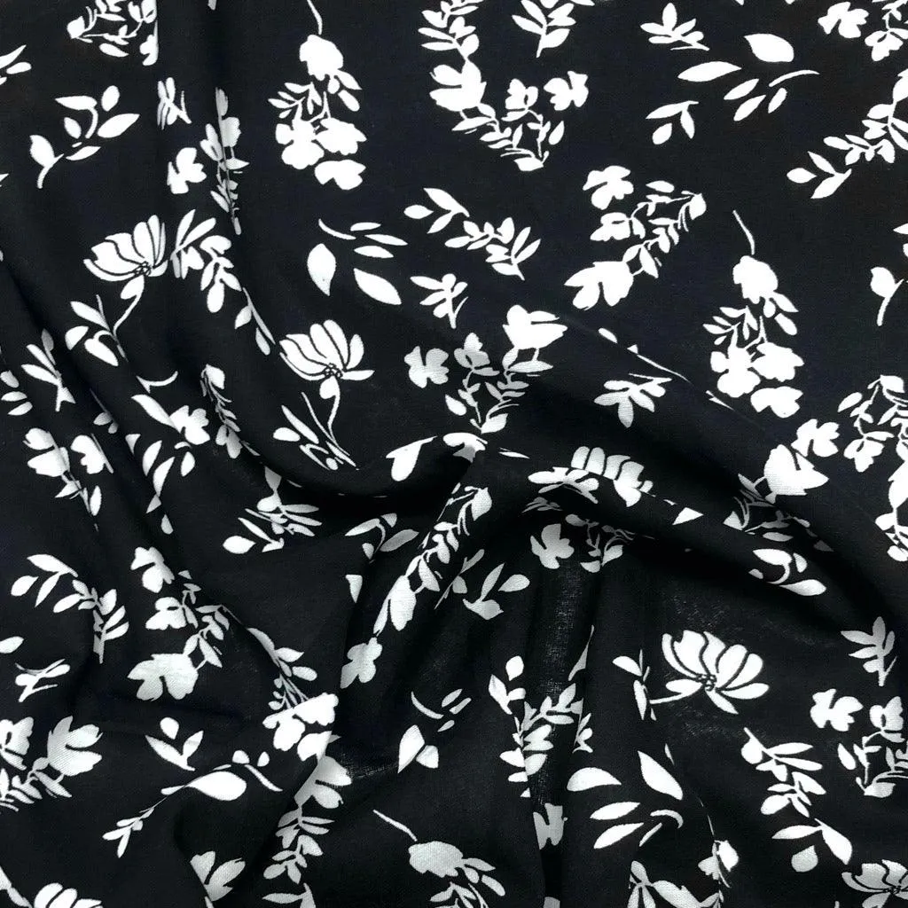 Flower Silhouette Viscose Challis Fabric