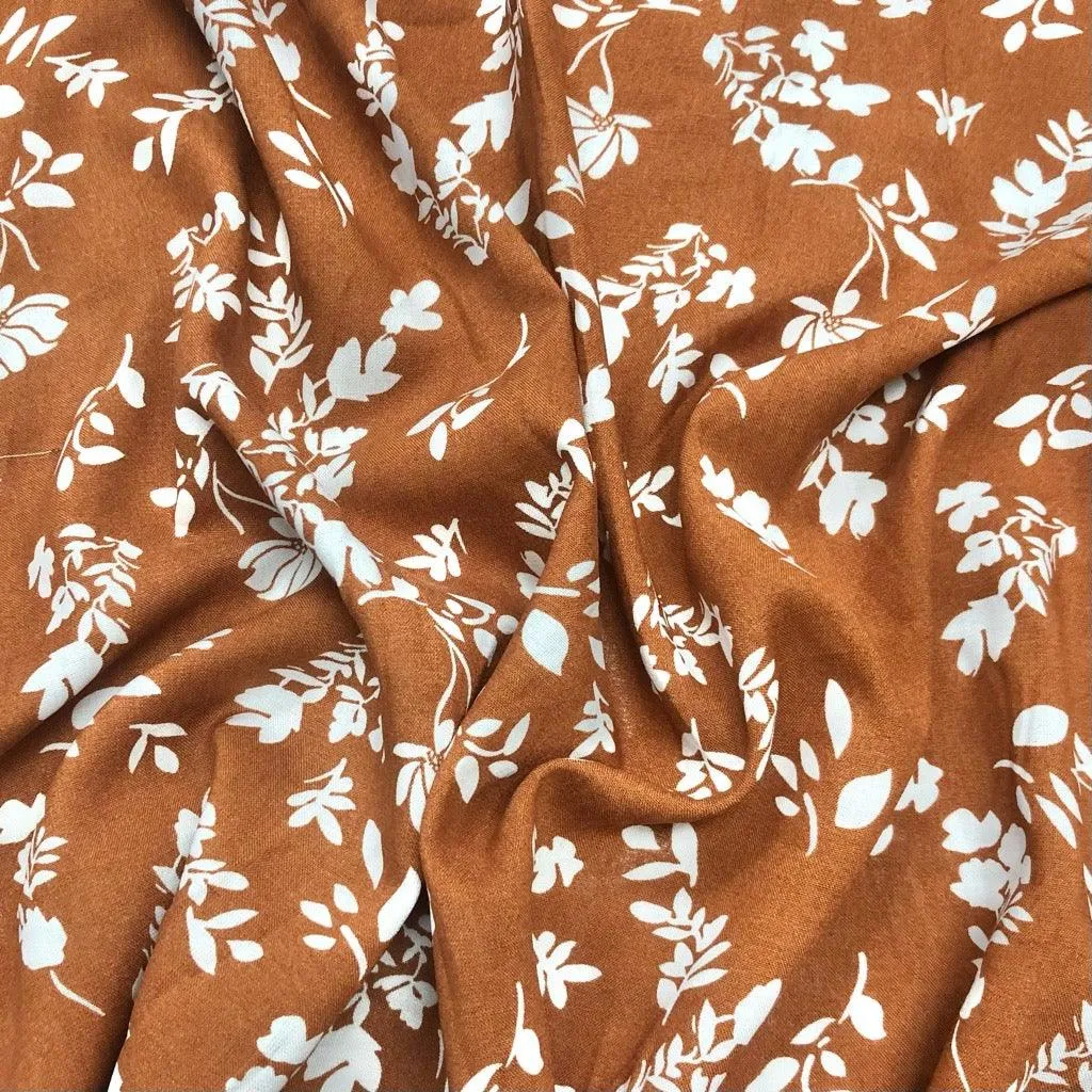 Flower Silhouette Viscose Challis Fabric