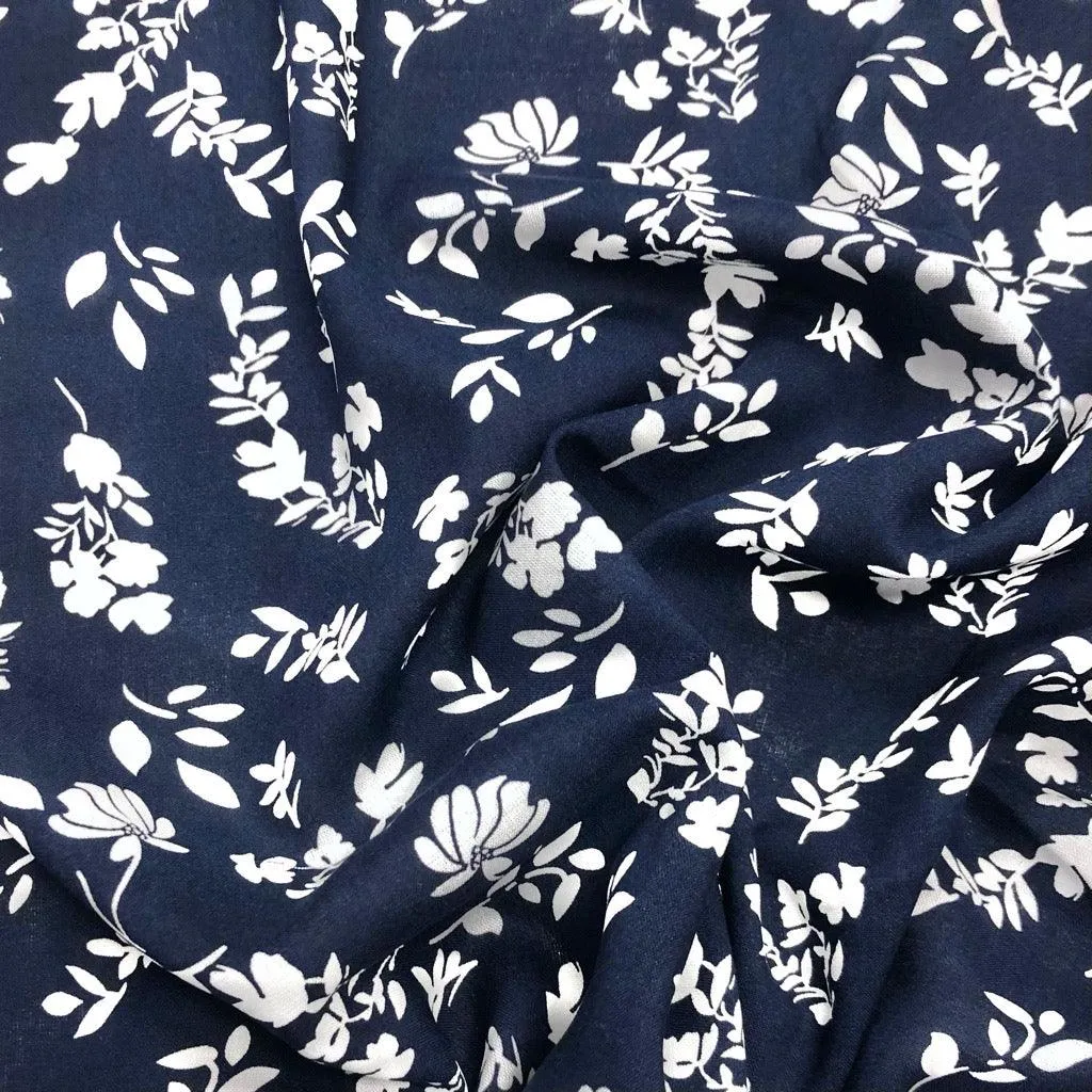 Flower Silhouette Viscose Challis Fabric