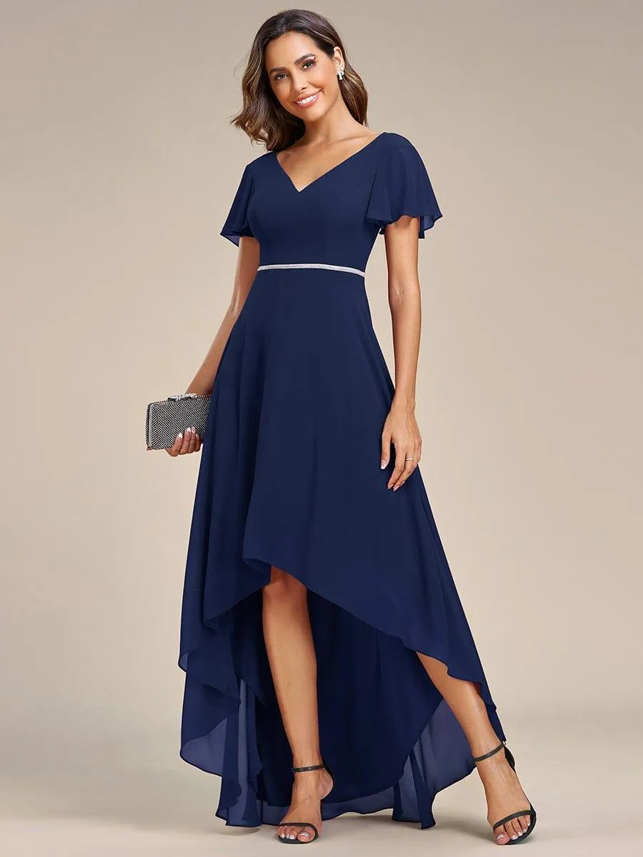 Flowy High-low Chiffon Ruffle Sleeves Bridesmaid Dress