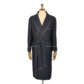 Fox Flannel Lounge Gown in Midnight Plain with White Piping