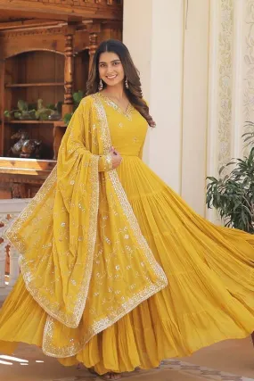 Full Sleeve Ruffle Gown For Haldi Function