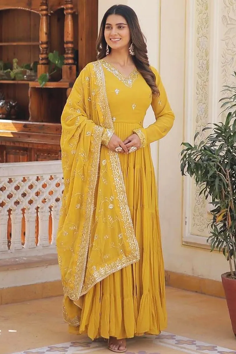 Full Sleeve Ruffle Gown For Haldi Function