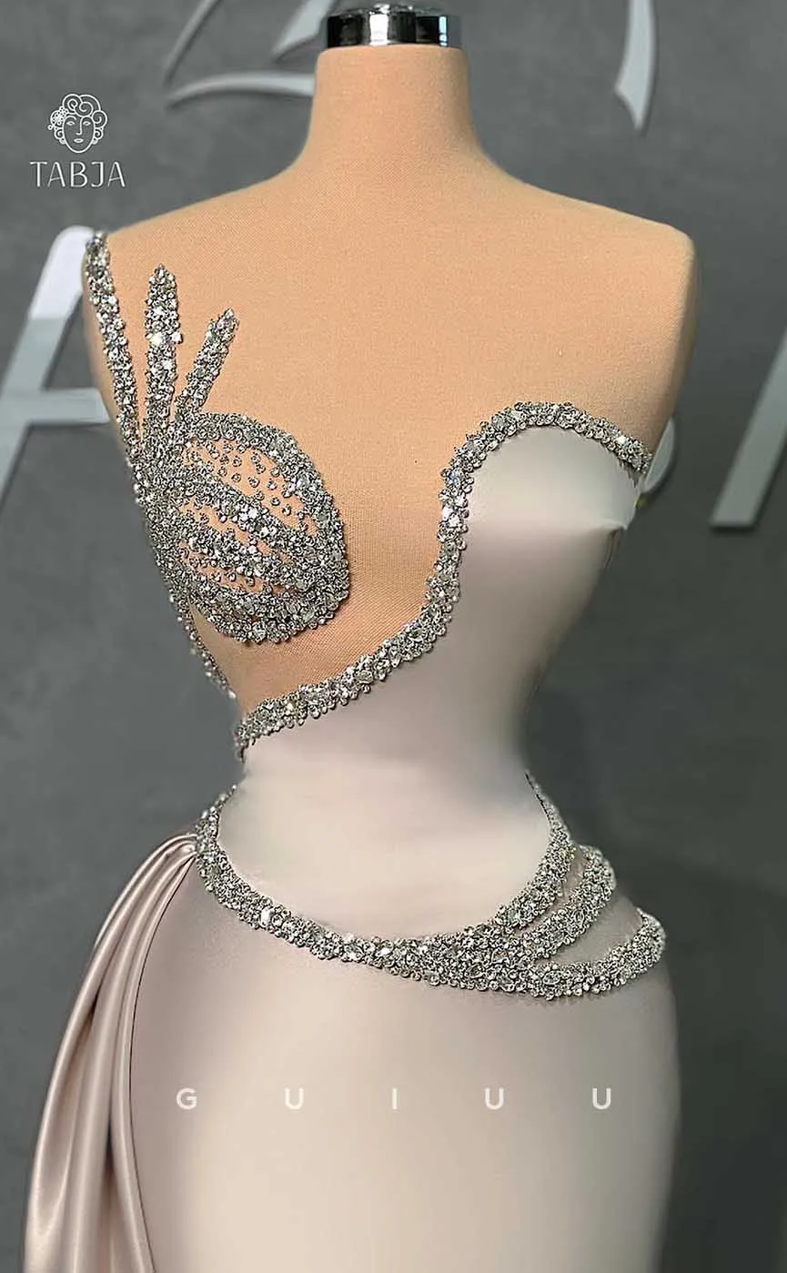 G4614 -  Unique Mermaid Sleeveless Crystal Formal Prom Dress with Train