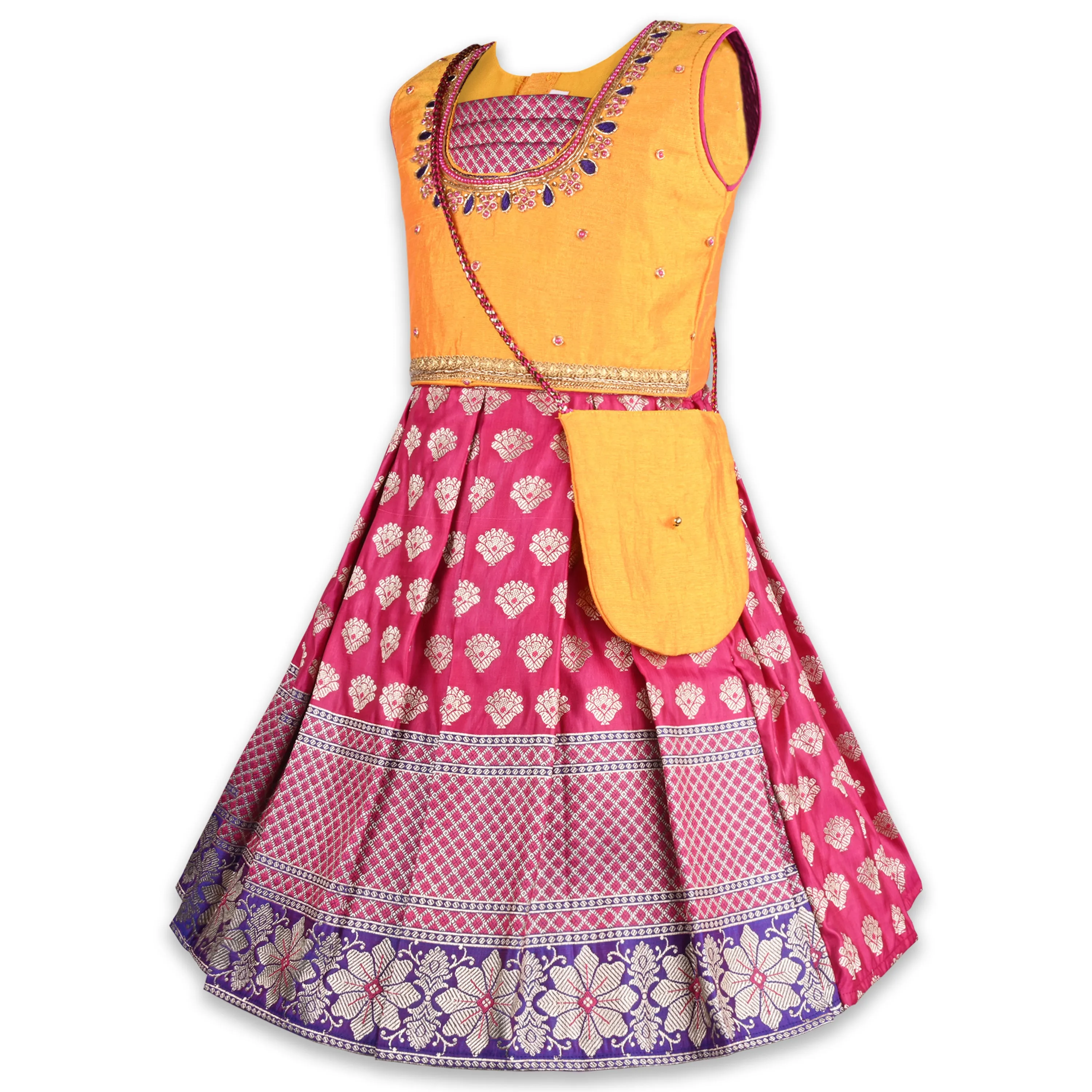 Girls Ethnic Woven Design Top and Skirt Set