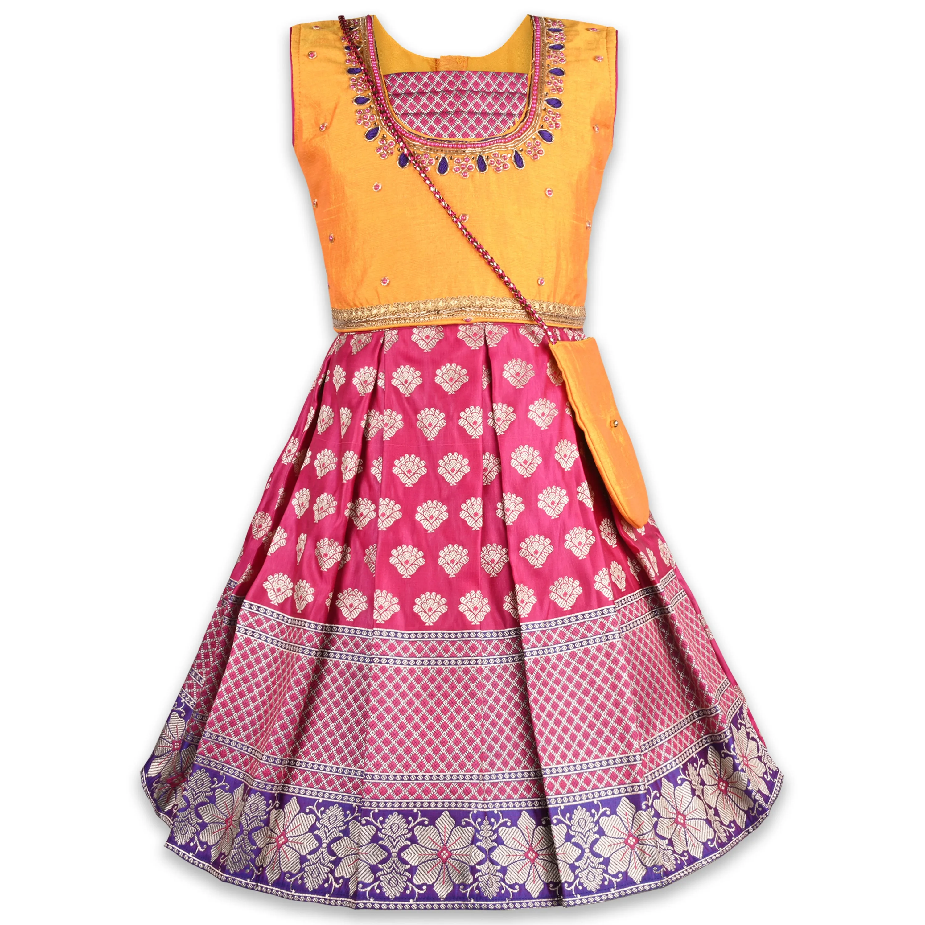 Girls Ethnic Woven Design Top and Skirt Set