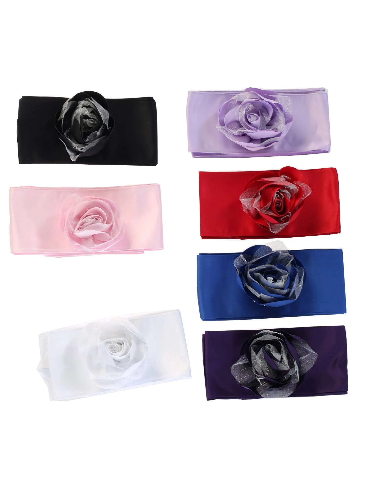 Girls Multi Colors Satin Flower Embellished Special Occasion Sash 3M-12Y