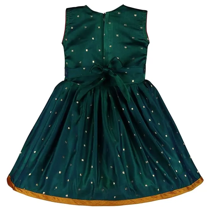 Girls Satin Silk Embroidered Ethnic Dress