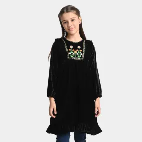 Girls velvet Dress - BLACK