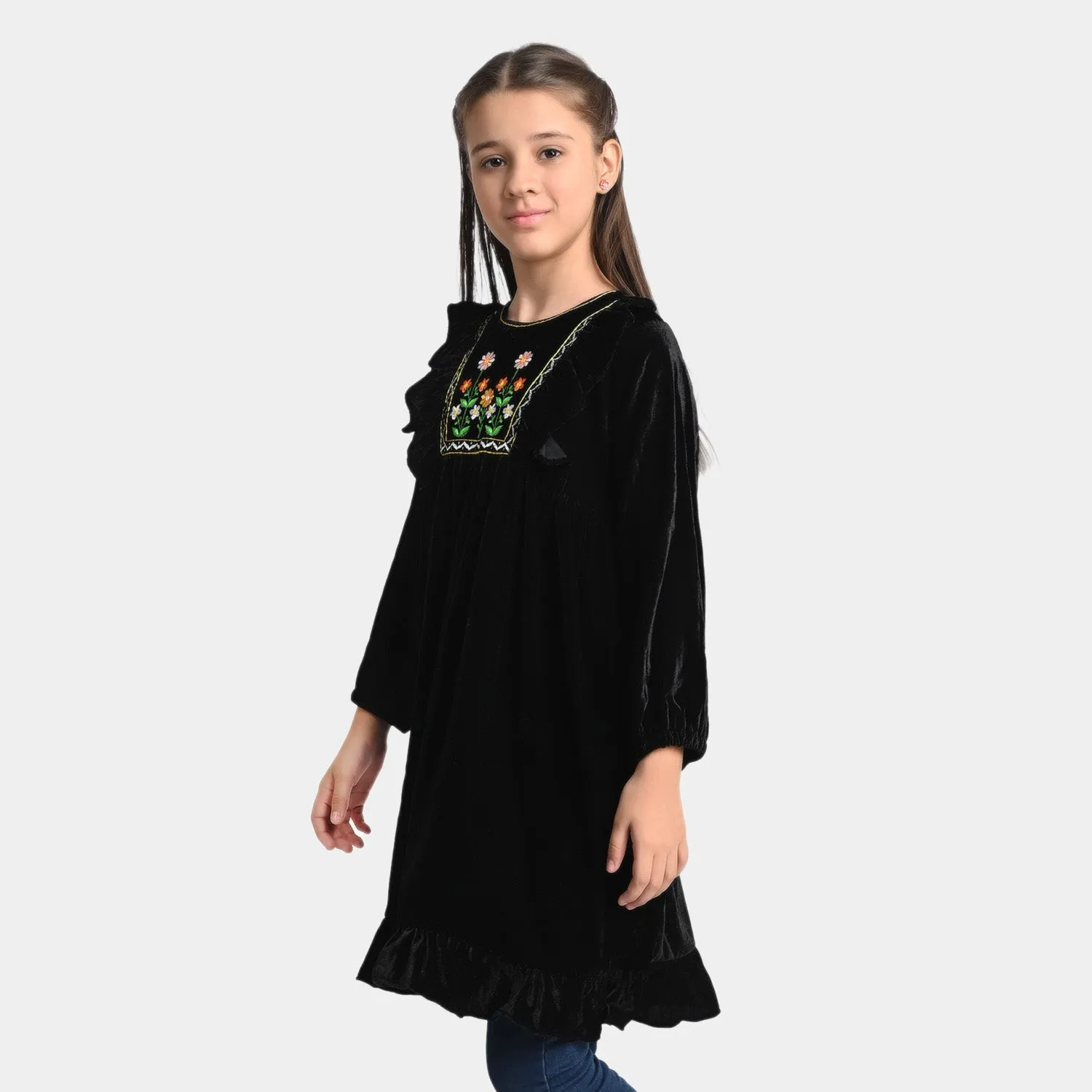 Girls velvet Dress - BLACK