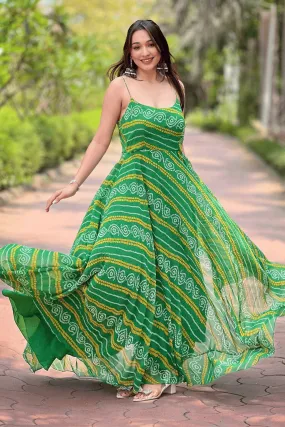 Glamwiz Emerald Bandhej Anarkali Gown