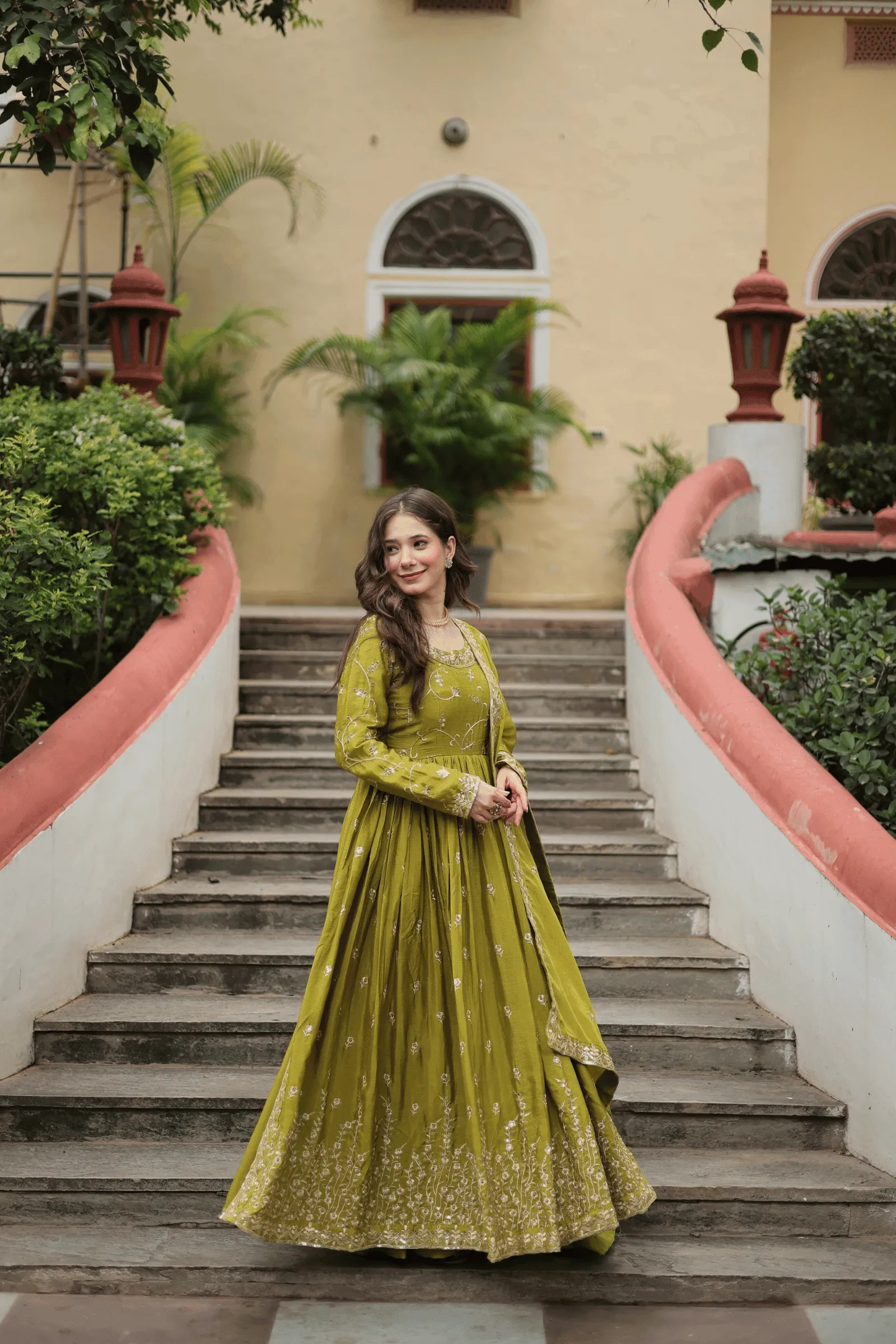 Glamwiz Olive Green Sharara Suit Set