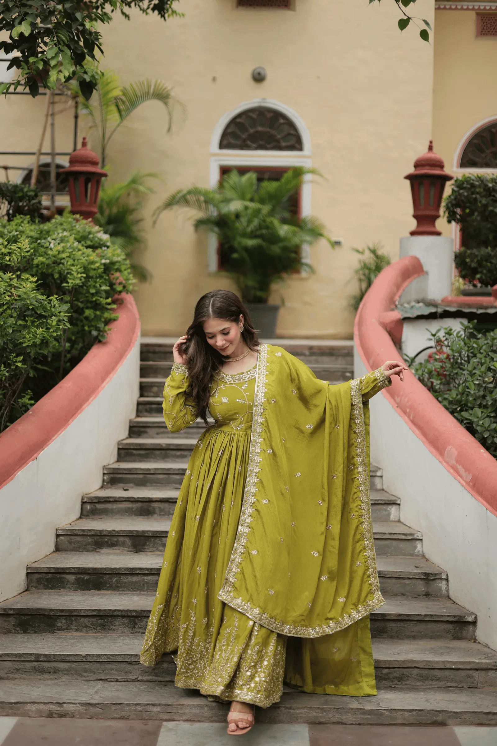 Glamwiz Olive Green Sharara Suit Set