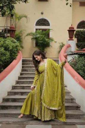 Glamwiz Olive Green Sharara Suit Set