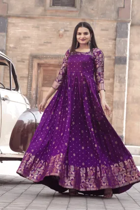 Glamwiz Royal Wine Banarasi Anarkali Gown