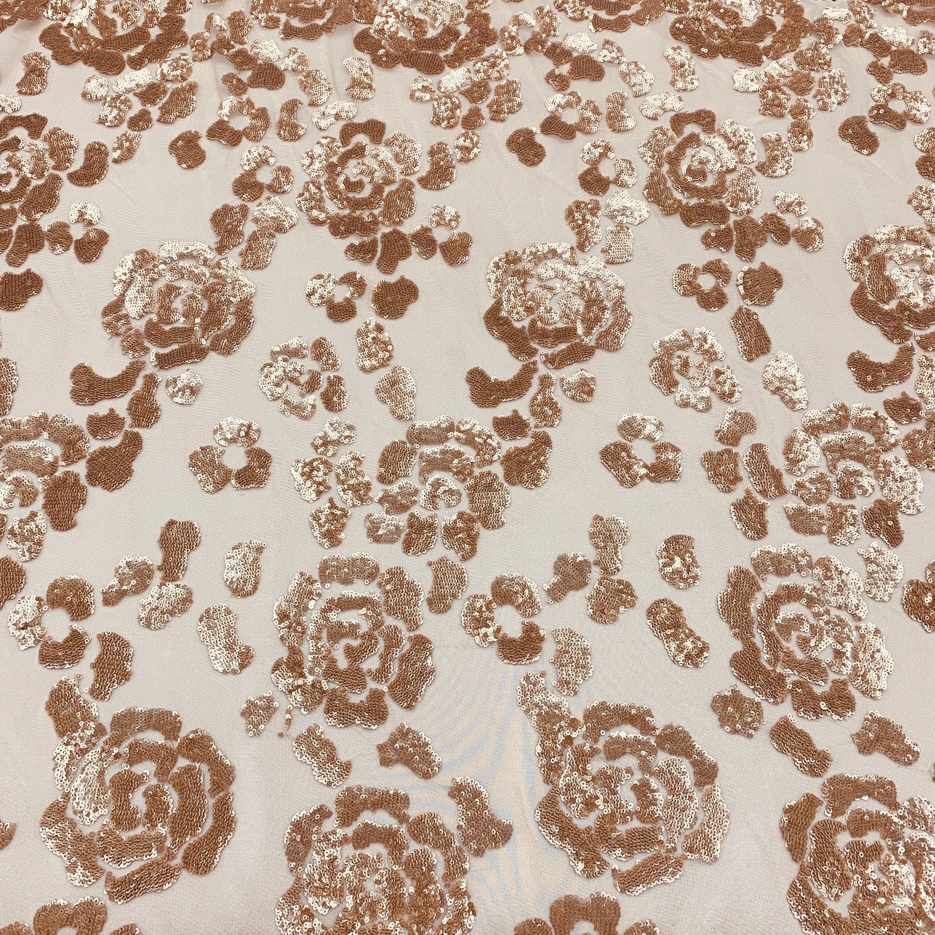 Gold Sequins Floral Embroidered Tulle Fabric