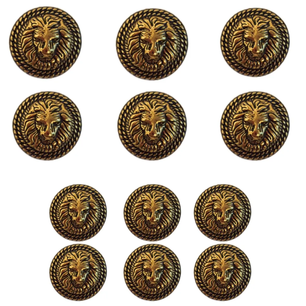 Golden Color Fearless Lion Face Shaped 1 Hole Round Metal Buttons