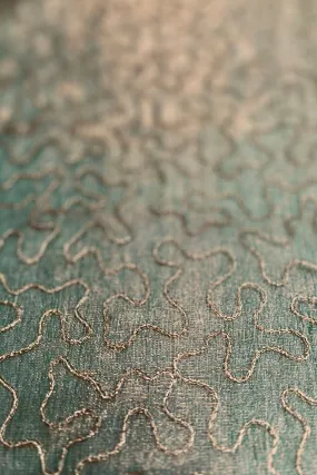 Golden Green Organza with Gold Thread Tissue Metallic Embroidery