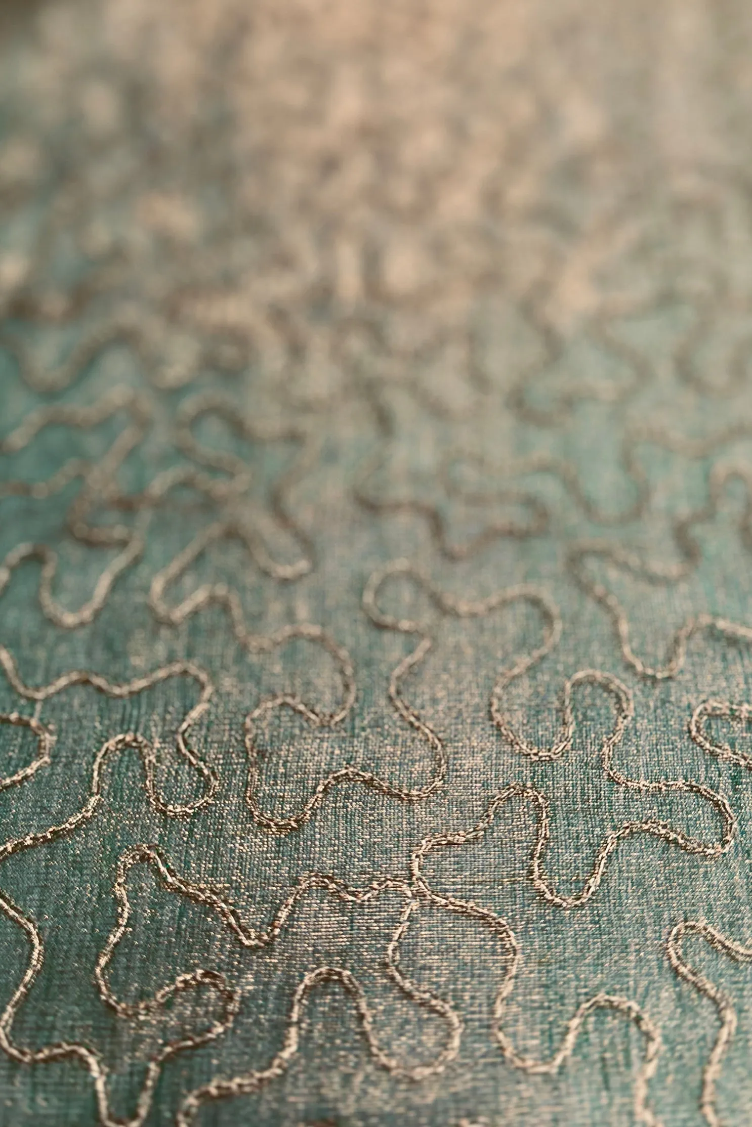 Golden Green Organza with Gold Thread Tissue Metallic Embroidery