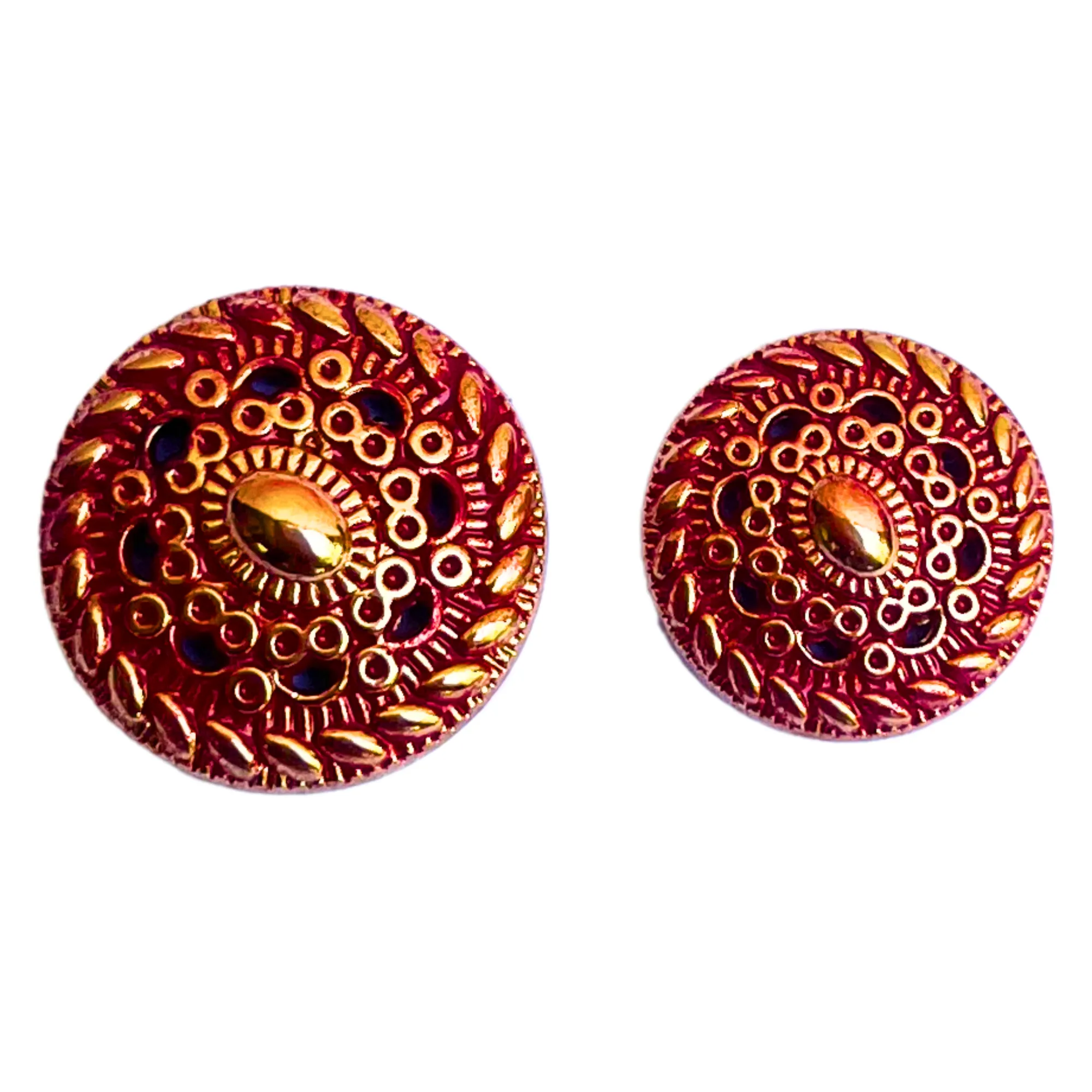 Golden Red Color Desginer Round Shape 1 Hole Metal Buttons