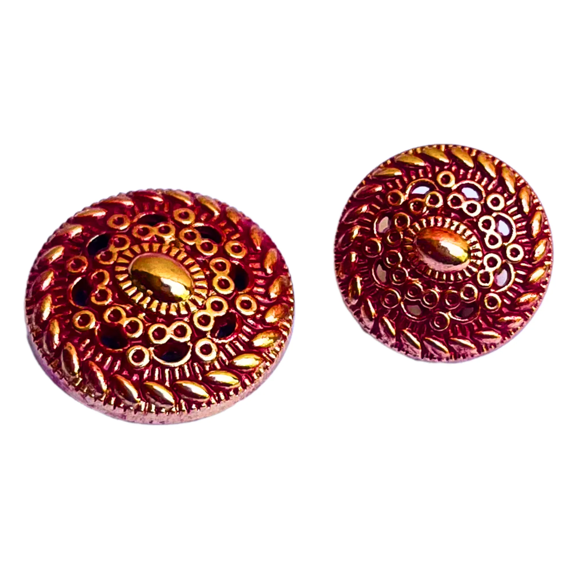 Golden Red Color Desginer Round Shape 1 Hole Metal Buttons