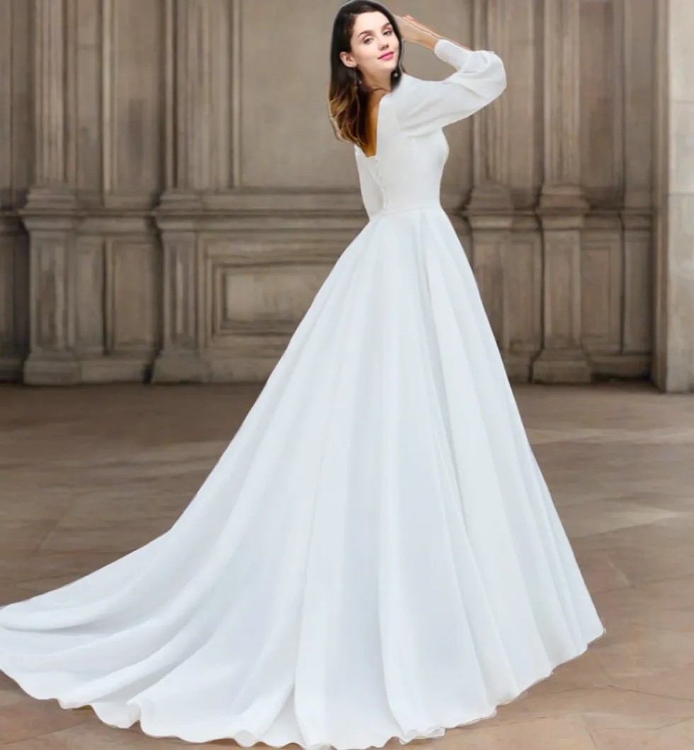 GownLink Satin Bridal Train Gown for Christian & Catholic Weddings