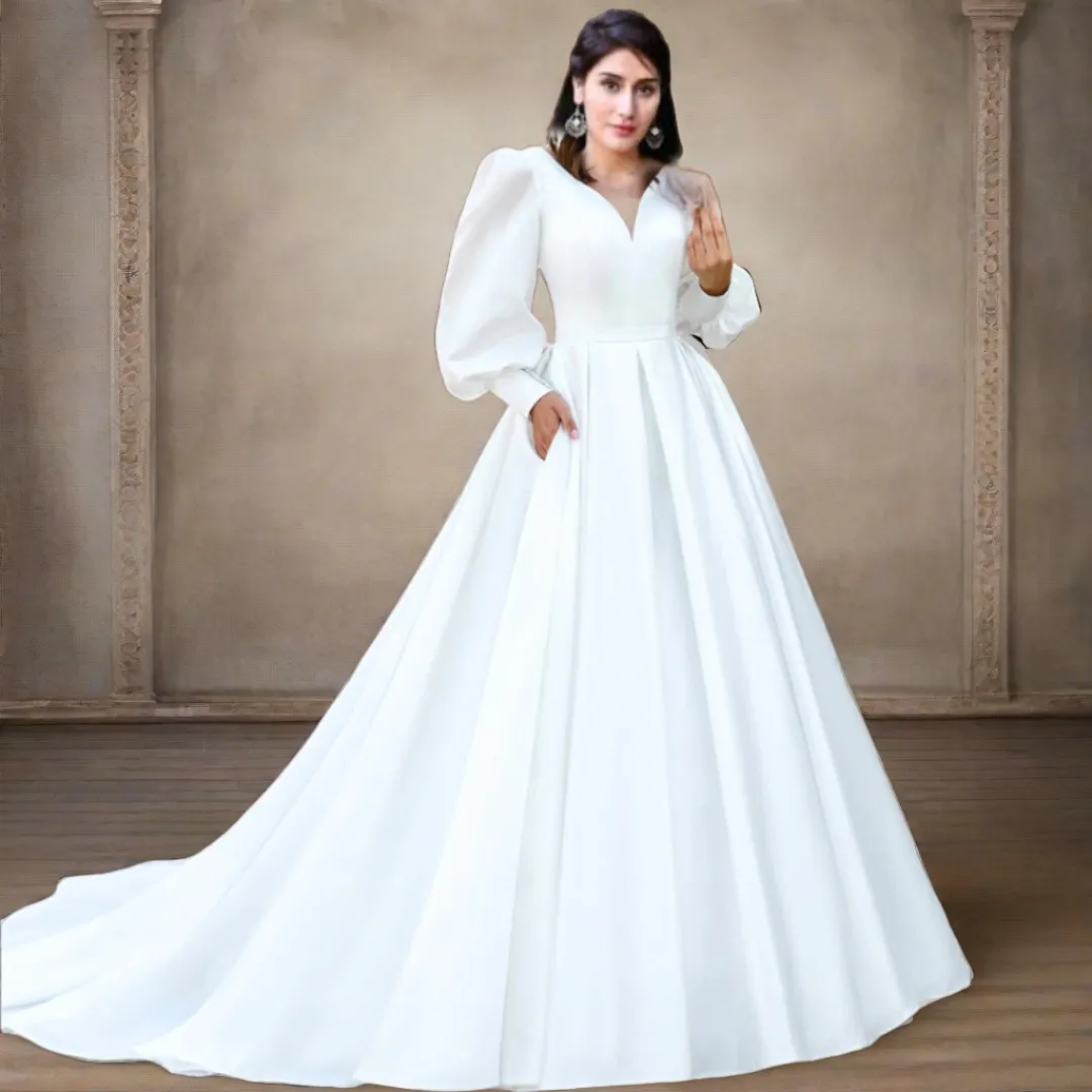 GownLink Satin Bridal Train Gown for Christian & Catholic Weddings