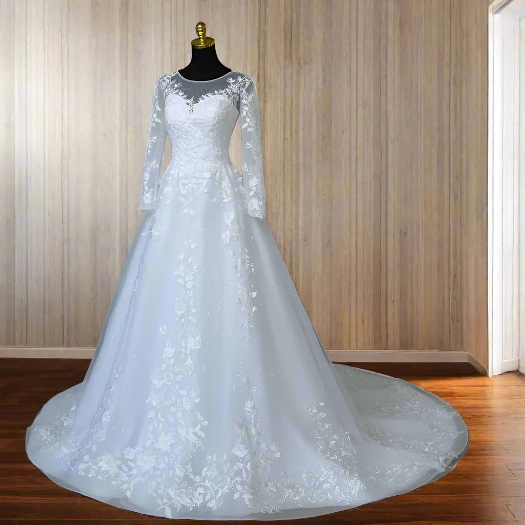 GownLink White Wedding A Line Trail Gown GLGA800T