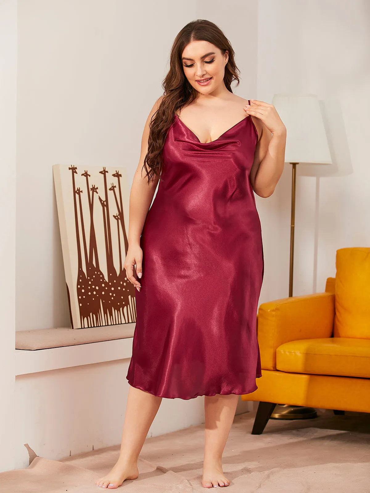 Graceful Plus size Sleeveless Spaghetti Straps Charmeuse Pajamas Sundress