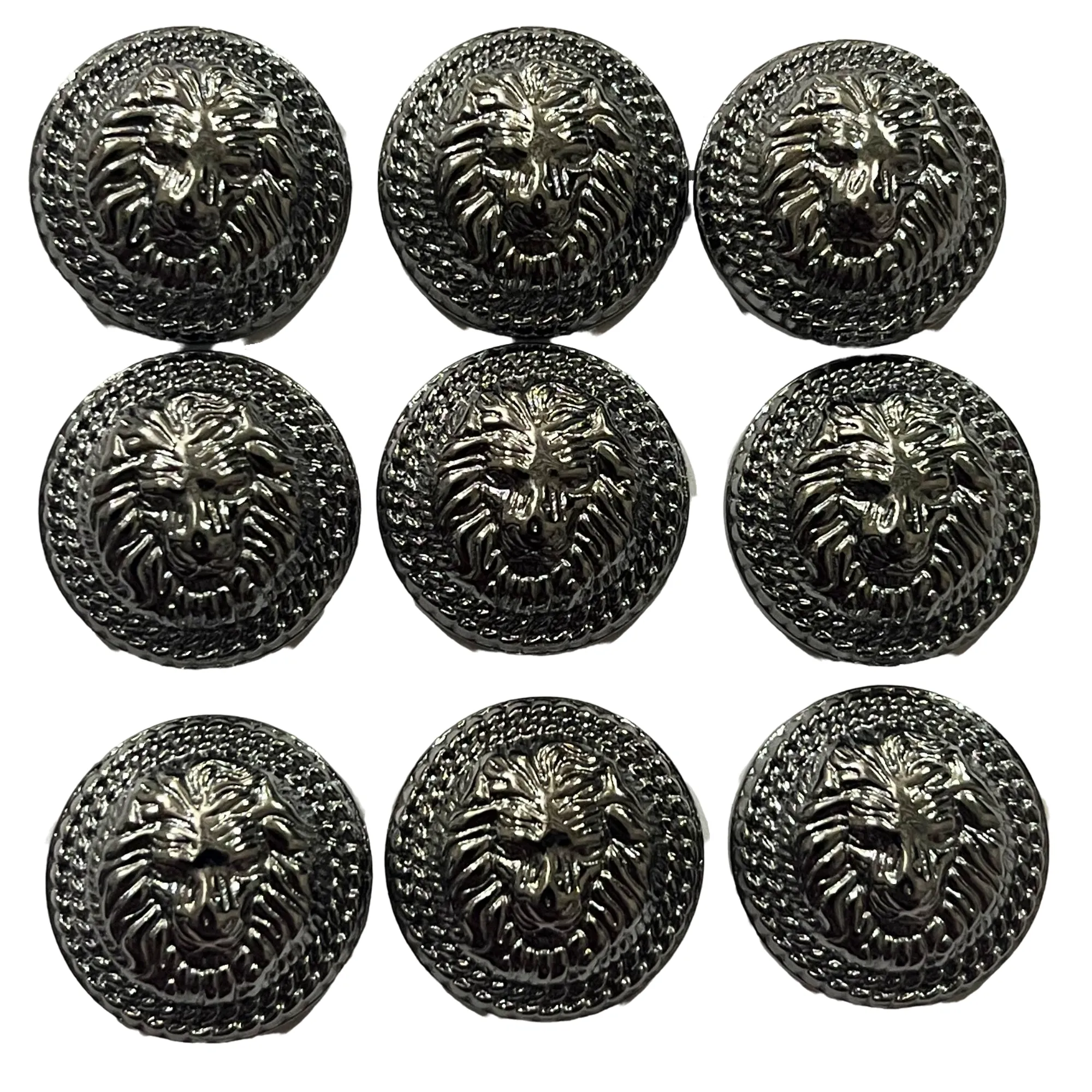 Gray Color Lion Face Shape 1 Hole Designer Round Metal Buttons