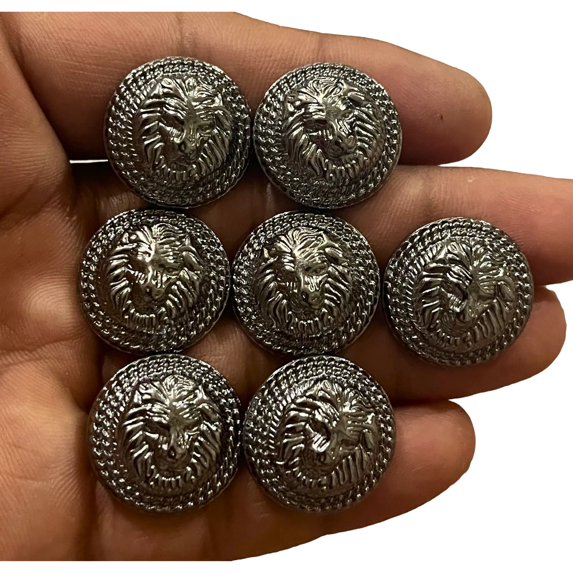 Gray Color Lion Face Shape 1 Hole Designer Round Metal Buttons