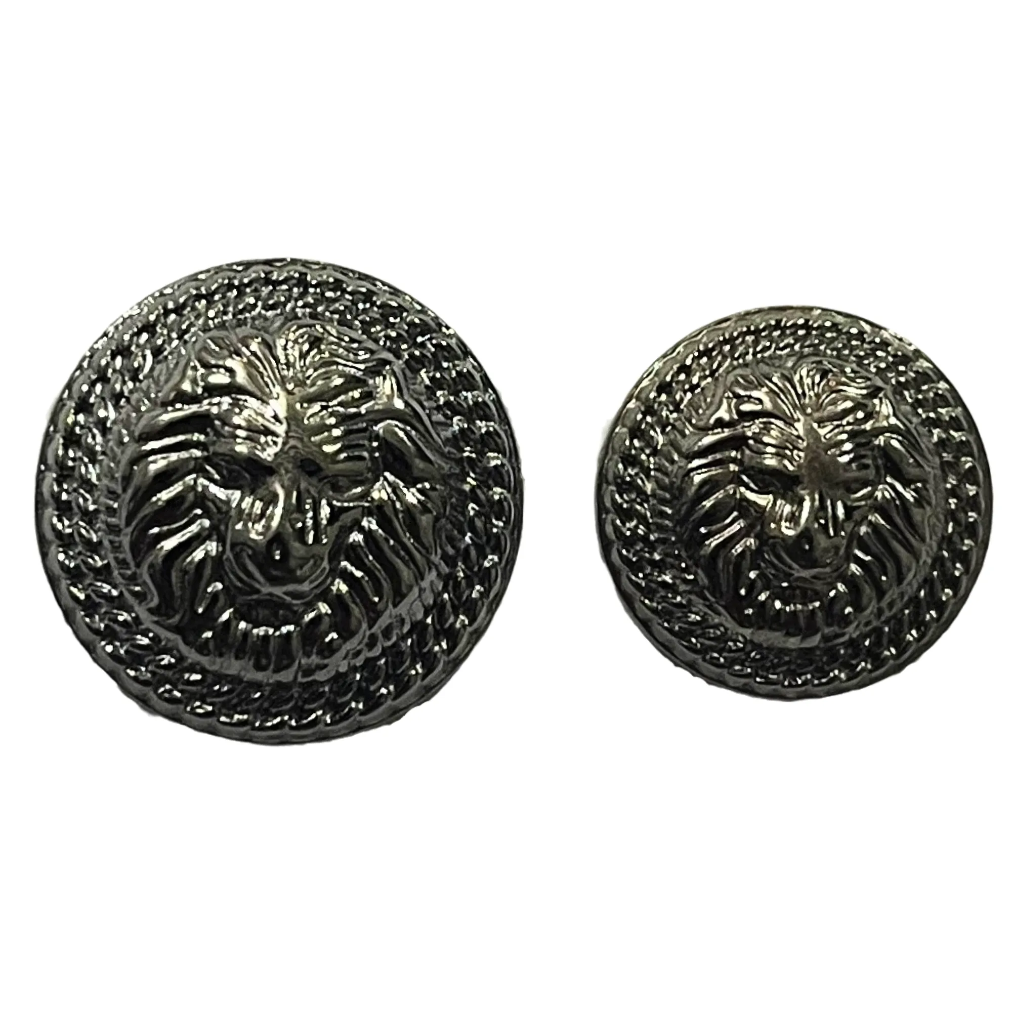 Gray Color Lion Face Shape 1 Hole Designer Round Metal Buttons