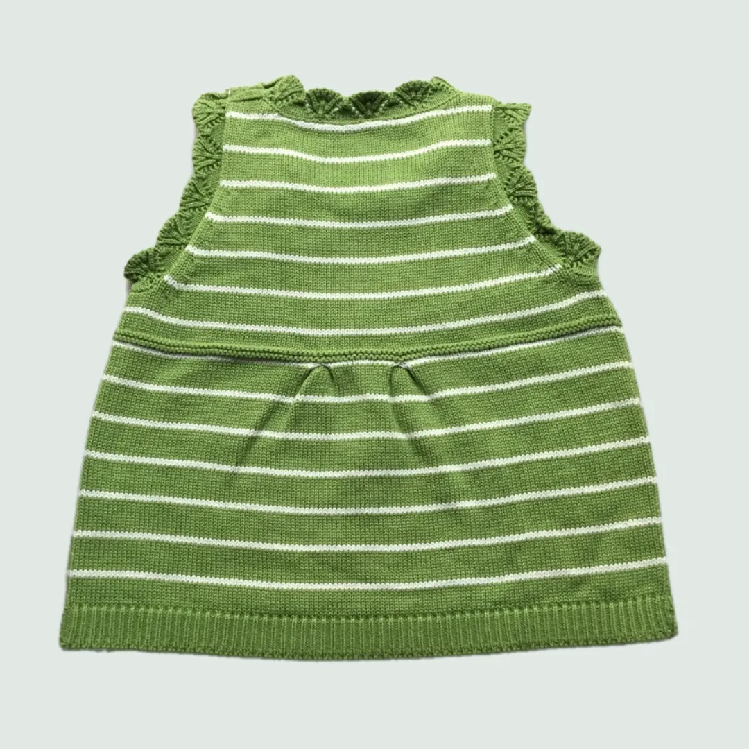 Green-White Stripes Baby Frock I 100% Organic Cotton