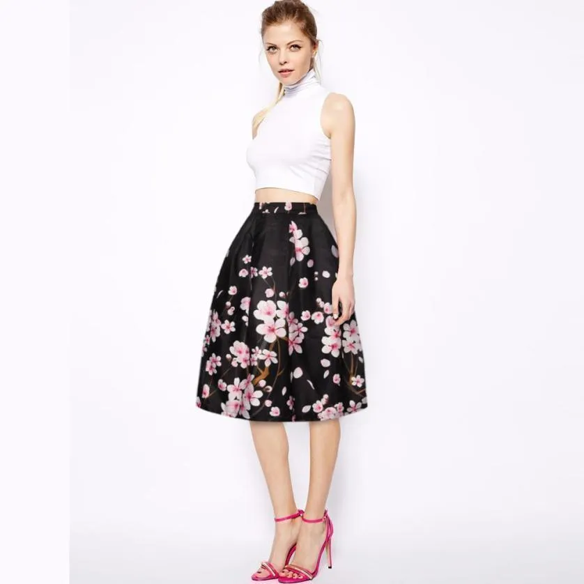 High Waist Women Skirt A-Line Floral Women Skirt