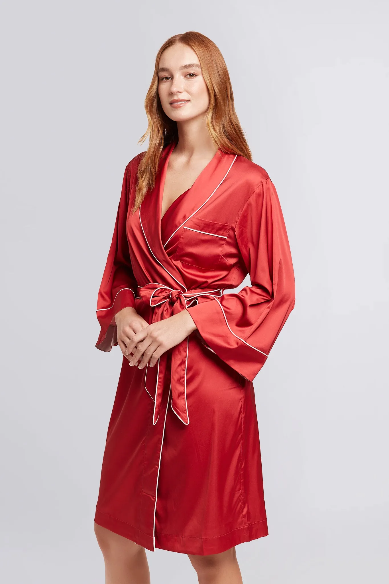 Holly Robe - Red with White Piping