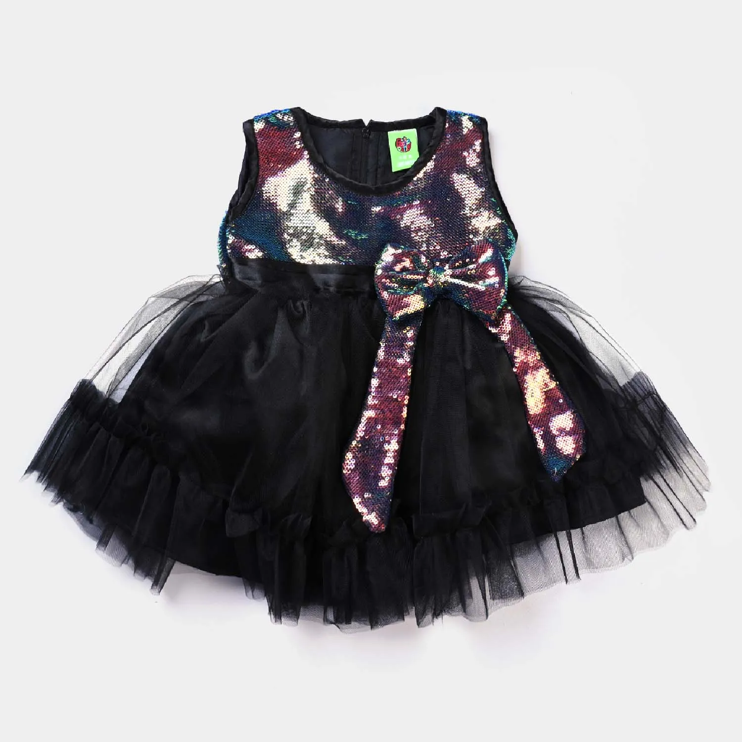 Infant Girls Fancy Frock Multi Black Sequins-BLACK