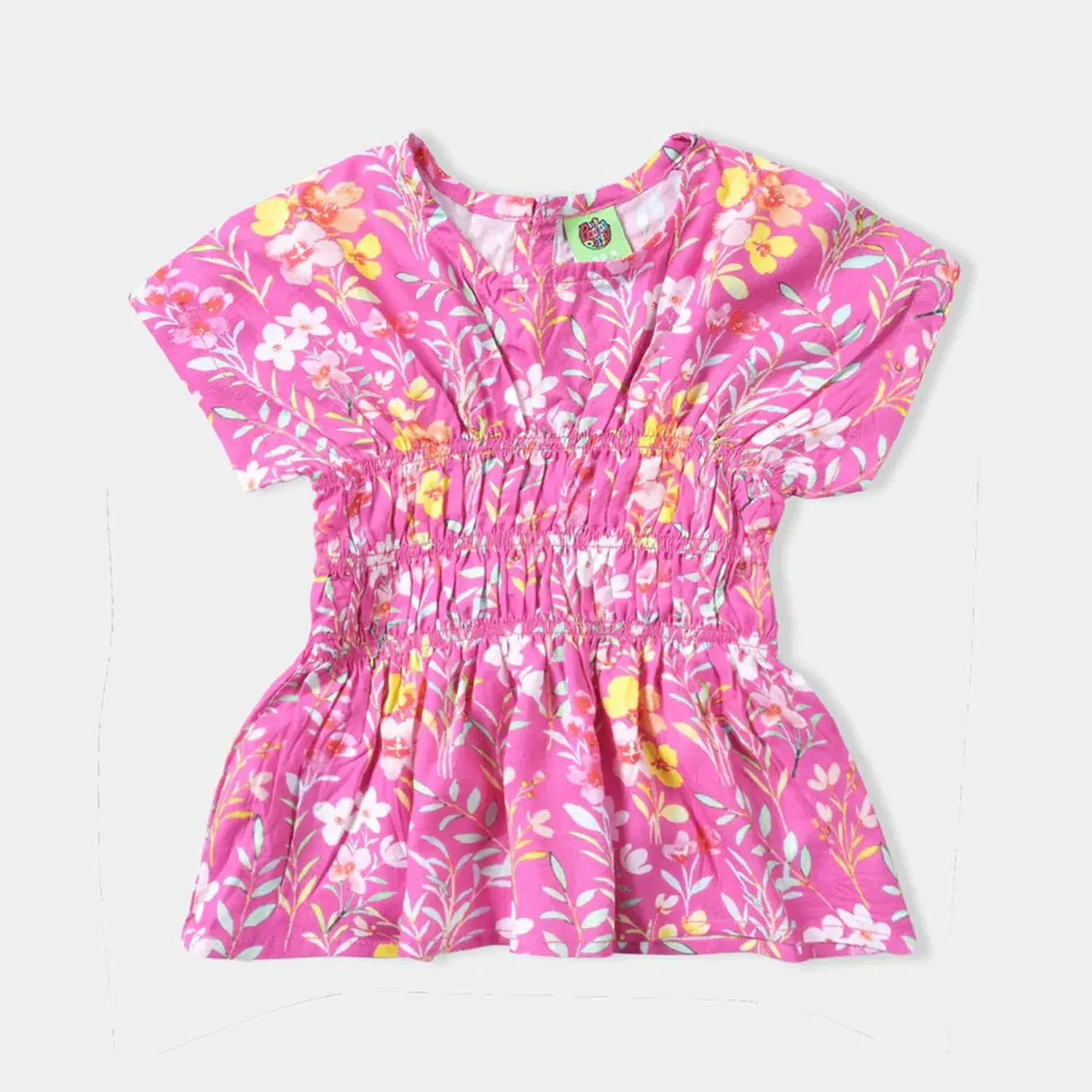 Infant Girls Viscose Casual Frock Pink Flowers-Pink