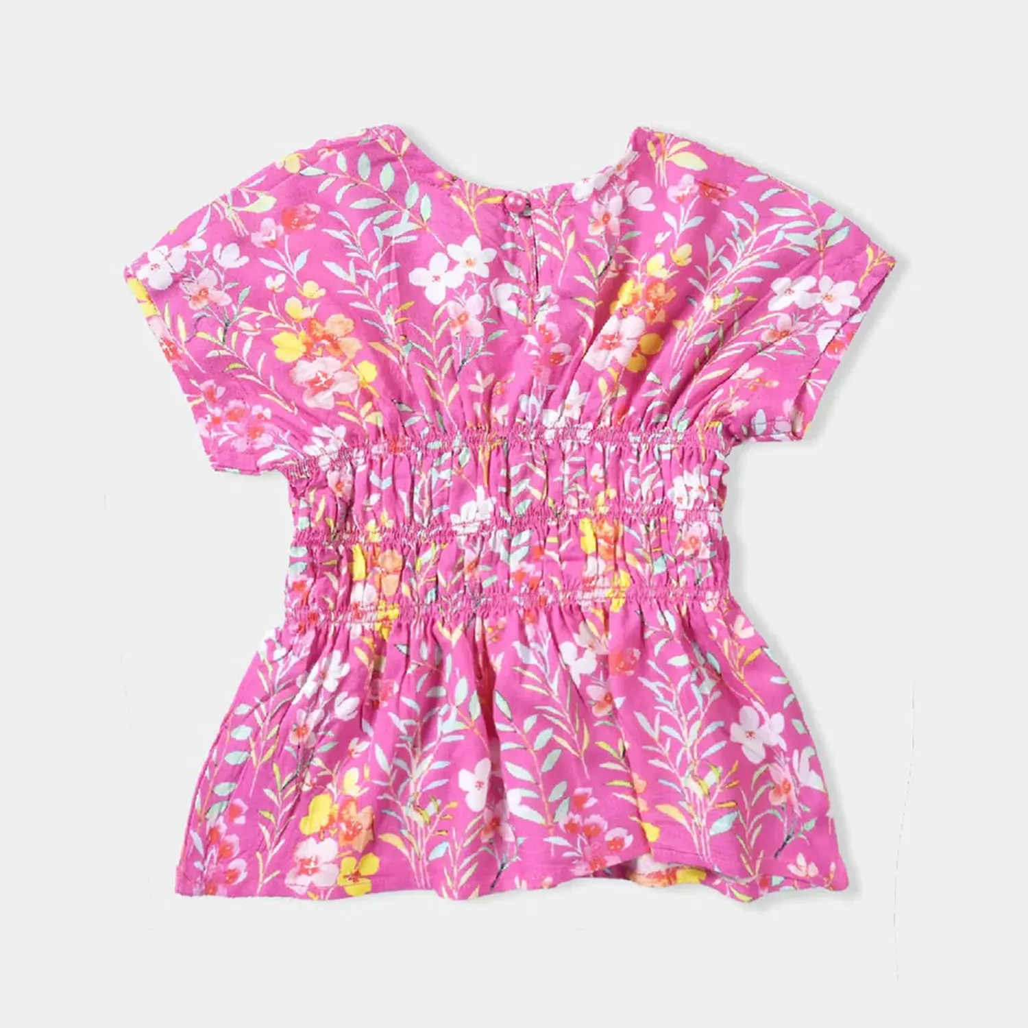 Infant Girls Viscose Casual Frock Pink Flowers-Pink